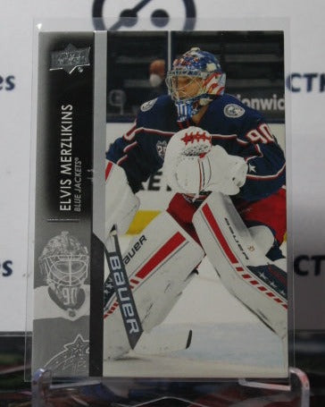 2021-22 UPPER DECK ELVIS MERZLIKINS # 54 GOALTENDER COLUMBUS BLUE JACKETS HOCKEY CARD