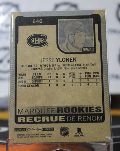 2021-22 O-PEE-CHEE JESSE YLONEN # 646 MARQUEE ROOKIE MONTREAL CANADIENS HOCKEY CARD