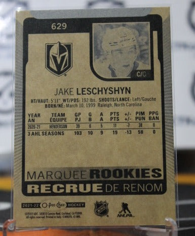 2021-22 O-PEE-CHEE JAKE LESCHYSHYN # 629 MARQUEE ROOKIE  NHL GOLDEN KNIGHTS HOCKEY CARD