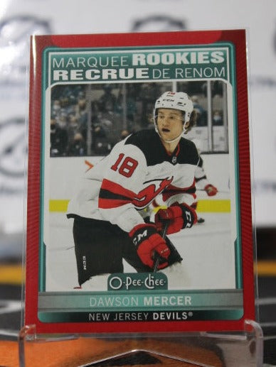 2021-22 O-PEE CHEE DAWSON MERCER # 618  RED MARQUEE ROOKIE NEW JERSEY DEVILS  NHL HOCKEY TRADING CARD