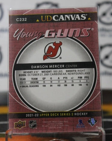 2021-22 UPPER DECK YOUNG GUNS DAWSON MERCER # C232 UD CANVAS ROOKIE NEW JERSEY DEVILS  NHL HOCKEY TRADING CARD