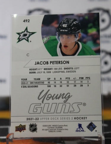 2021-22 UPPER DECK YOUNG GUNS JACOB PETERSON # 492 ROOKIE DALLAS STARS HOCKEY CARD