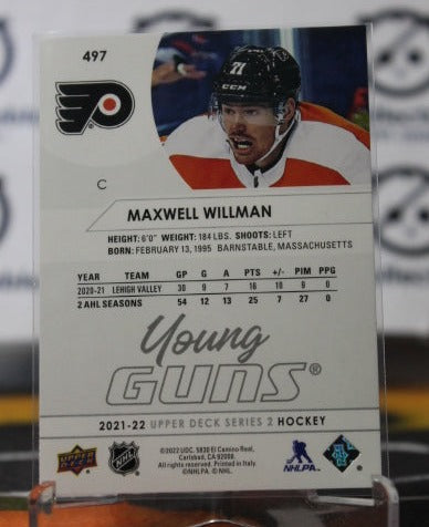 2021-22 UPPER DECK YOUNG GUNS  MAXWELL WILLMAN # 497 ROOKIE  PHILADELPHIA FLYERS NHL HOCKEY TRADING CARD