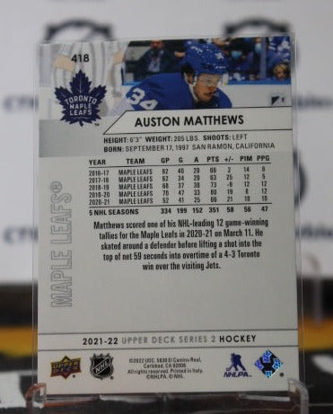 2021-22 UPPER DECK AUSTON MATTHEWS # 418 TORONTO MAPLE LEAFS HOCKEY CARD