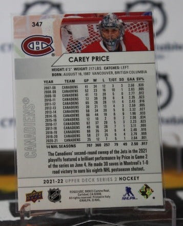 2021-22 UPPER DECK CAREY PRICE # 347  MONTREAL CANADIANS HOCKEY CARD