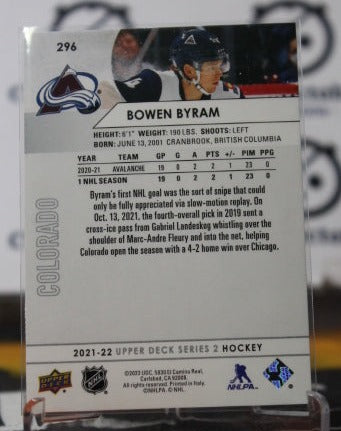 2021-22 UPPER DECK BOWEN BYRAM # 296 ROOKIE COLORADO AVALANCHE  NHL HOCKEY TRADING CARD