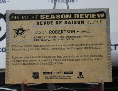 2021-2022 O-PEE-CHEE JASON ROBERTSON # 545 ROOKIE SEASON REVIEW DALLAS STARS NHL HOCKEY TRADING CARD