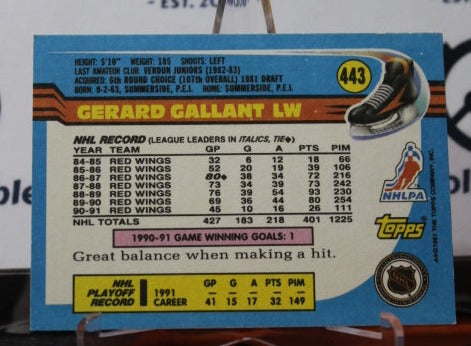 1990-91 TOPPS GERARD GALLANT # 443 DETROIT RED WINGS NHL HOCKEY TRADING CARD