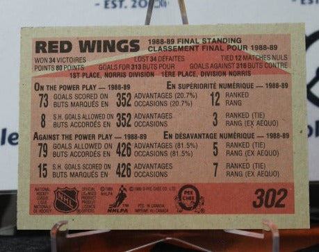 1989-90 O-PEE-CHEE FINAL STANDINGS # 302 DETROIT RED WINGS NHL HOCKEY TRADING CARD