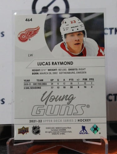 2021-22 UPPER DECK LUCAS RAYMOND # 464 YOUNG GUNS DETROIT RED WINGS NHL HOCKEY TRADING CARD