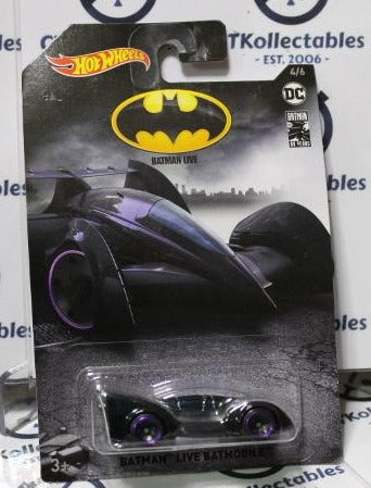 HOT WHEELS MATTEL BATMAN LIVE BATMOBILE PURPLE 4/6 DC LONG CARD 2018