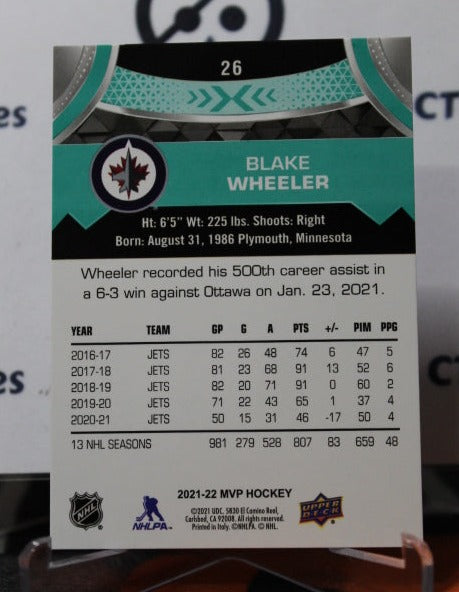 2021-22 UPPER DECK MVP BLAKE WHEELER # 26 WINNIPRG JETS HOCKEY CARD