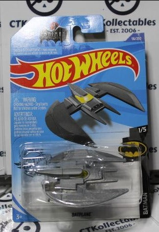 HOT WHEELS MATTEL BATMAN THE ANIMATED SERIES GREY BATPLANE 1/5 DC 56/250 LONG CARD 2018