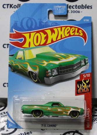 HOT WHEELS '71 EL CAMINO 5/10 FACTORY SEALED 8/250 HW FLAMES 2017 GREEN