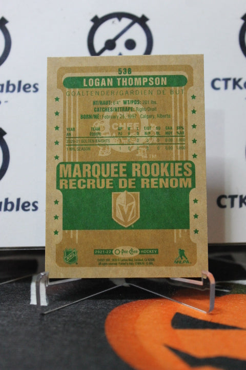 2021-22 O-PEE-CHEE LOGAN THOMPSON # 538 RETRO MARQUEE ROOKIE  NHL GOLDEN KNIGHTS HOCKEY CARD