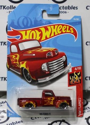 HOT WHEELS '49 FORD F1 TRUCK FACTORY SEALED 4/10 HW FLAMES 2017 RED 85/365