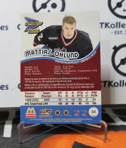 1999-2000 PACIFIC MATTIAS OHLUND # 34 McDonald's  VANCOUVER CANUCKS NHL HOCKEY TRADING CARD