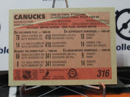 1989-90  O-PEE-CHEE FINAL STANDING # 316  VANCOUVER CANUCKS NHL HOCKEY TRADING CARD