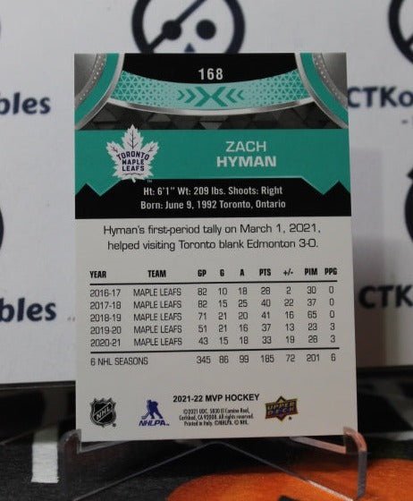 2021-22 UPPER DECK MVP ZACH HYMAN # 168 TORONTO MAPLE LEAFS HOCKEY CARD