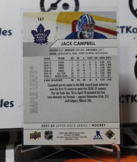 2021-22 UPPER DECK JACK CAMPBELL # 167 TORONTO MAPLE LEAFS HOCKEY CARD