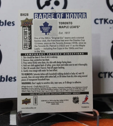 2009-10 UPPER DECK BADGE OF HONOR # BH28 TORONTO MAPLE LEAFS HOCKEY CARD