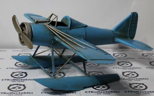 RETRO DECOR METAL TIN BLUE AIRPLANE