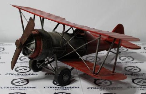 RETRO DECOR METAL TIN RED BI PLANE