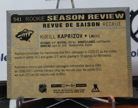 2021-22 O-PEE-CHEE KIRILL KAPRIZOV # 541 ROOKIE SEASON REVIEW MINNESOTA WILD  NHL HOCKEY CARD