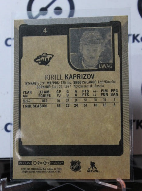 2021-22 O-PEE-CHEE KIRILL KAPRIZOV # 4 ROOKIE  MINNESOTA WILD  NHL HOCKEY CARD