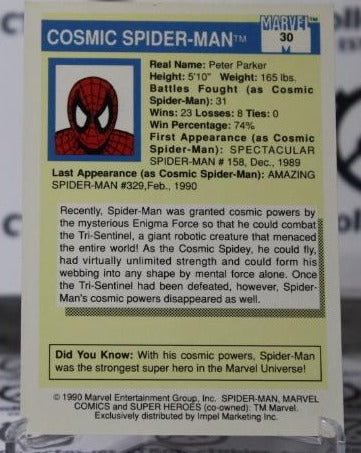 SPIDER-MAN # 30 MARVEL SUPER HEROES NM NON-SPORT TRADING CARD IMPEL 1990