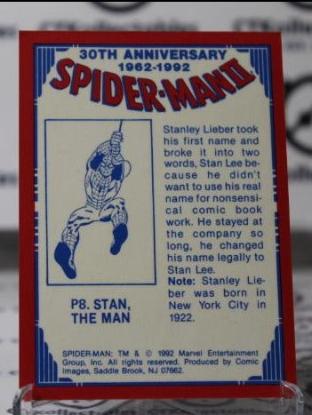 SPIDER-MAN II 30TH ANNIVERSARY # P8 STAN, THE MAN PRISM MARVEL  NON-SPORT TRADING CARD 1992