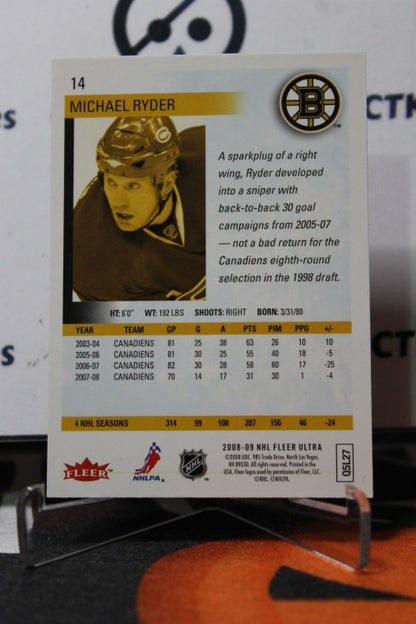 2008-09 FLEER ULTRA MICHAEL RYDER # 14  MONTREAL CANADIANS HOCKEY CARD