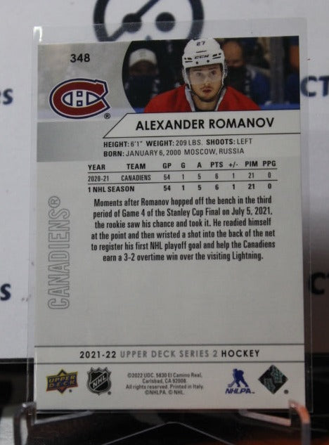 2021-22 UPPER DECK ALEXANDER ROMANOV # 348 ROOKIE MONTREAL CANADIANS HOCKEY CARD