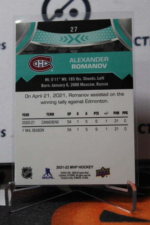 2021-22 UPPER DECK MVP ALEXANDER ROMANOV # 27 ROOKIE MONTREAL CANADIANS HOCKEY CARD