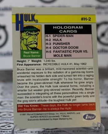 HULK # H-2 HOLOGRAM  MARVEL IMPEL NM  SUPER HEROES NON-SPORT TRADING CARD 1991