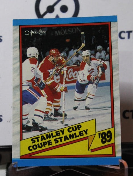 1989-90 O-PEE-CHEE FLAMES CLINCH # 329 STANLEY CUP CALGARY/ MONTREAL CANADIENS HOCKEY CARD