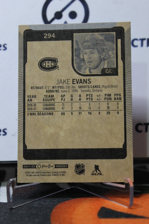 2021-22 O-PEE-CHEE JAKE EVANS # 294 MONTREAL CANADIENS HOCKEY CARD