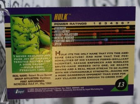 HULK # 13 MARVEL NM  SUPER HEROES NON-SPORT TRADING CARD 1992