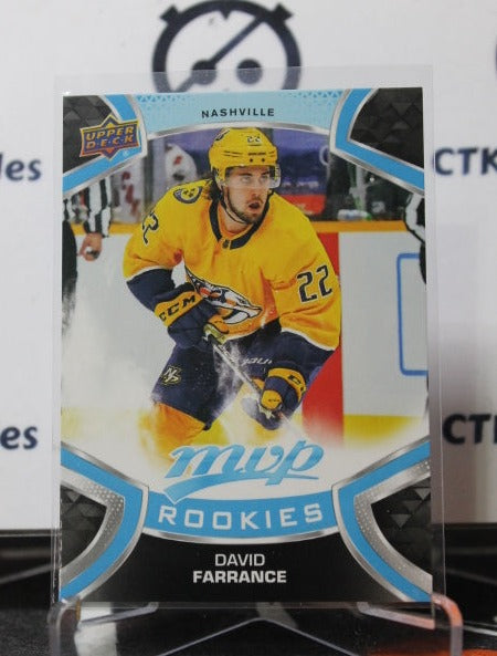 2021-22 UPPER DECK MVP DAVID FARRANCE # 230 ROOKIE NASHVILLE PREDATORS NHL HOCKEY TRADING CARD