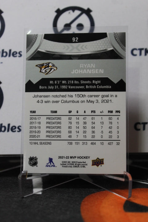 2021-22 UPPER DECK MVP RYAN JOHANSEN # 92 SILVER SCRIPT NASHVILLE PREDATORS NHL HOCKEY TRADING CARD