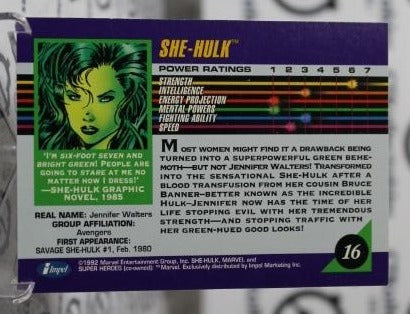 SHE-HULK # 16 MARVEL  NM IMPEL SUPER HEROES NON-SPORT TRADING CARD 1992