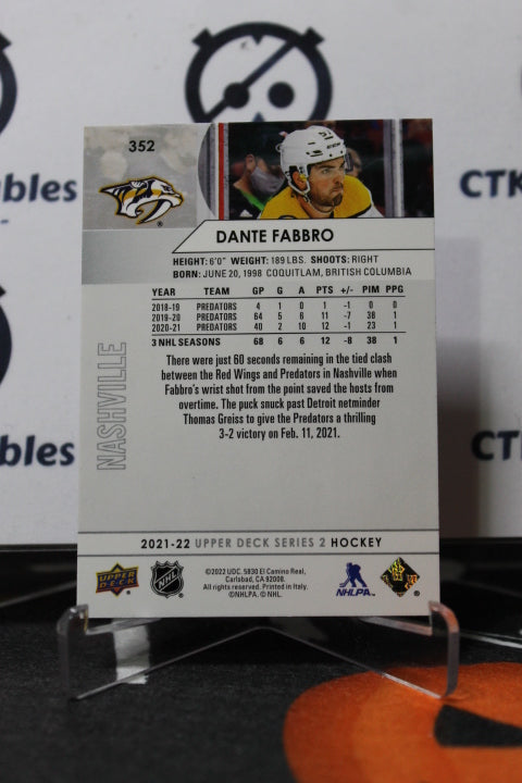 2021-22 UPPER DECK DANTE FABBRO # 352 NASHVILLE PREDATORS NHL HOCKEY TRADING CARD