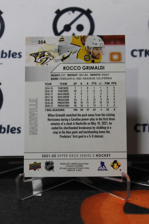 2021-22 UPPER DECK ROCCO GRIMALDI # 354 NASHVILLE PREDATORS NHL HOCKEY TRADING CARD