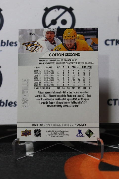 2021-22 UPPER DECK COLTON SISSONS # 355 NASHVILLE PREDATORS NHL HOCKEY TRADING CARD