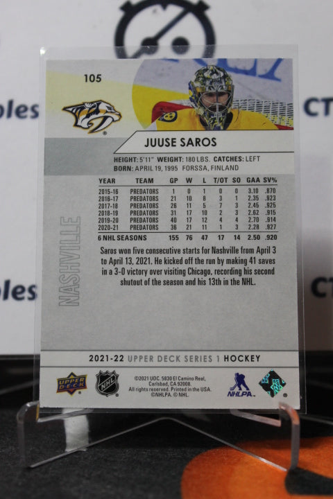 2021-22 UPPER DECK JUUSE SAROS # 105 NASHVILLE PREDATORS NHL HOCKEY TRADING CARD