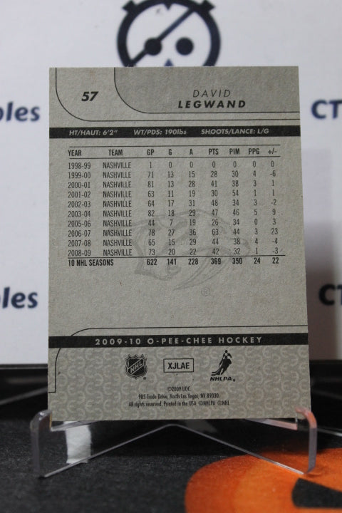 2009-10 O-PEE-CHEE DAVID LEGWAND # 57 NASHVILLE PREDATORS NHL HOCKEY TRADING CARD