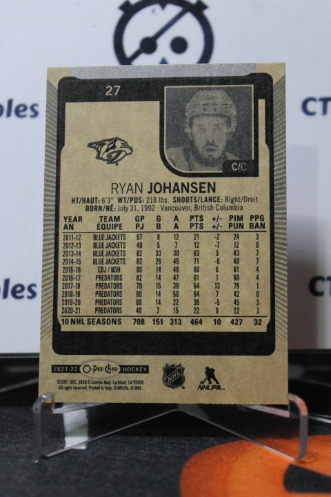 2021-22 O-PEE-CHEE  RYAN JOHANSEN # 27 NASHVILLE PREDATORS NHL HOCKEY TRADING CARD