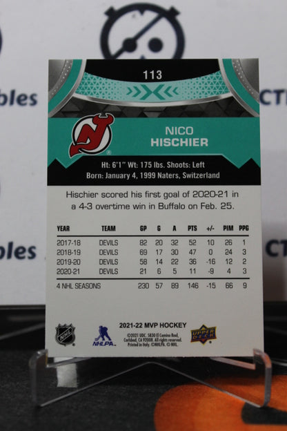 2021-22 UPPER DECK MVP NICO HISCHIER # 113  NEW JERSEY DEVILS  NHL HOCKEY TRADING CARD