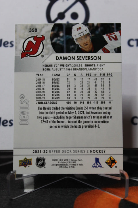 2021-22 UPPER DECK  DAMON SEVERSON # 358  NEW JERSEY DEVILS  NHL HOCKEY TRADING CARD