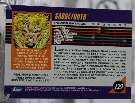 SABRETOOTH # 129  NM X-MEN  MARVEL SUPER HEROES NON-SPORT TRADING CARD 1992